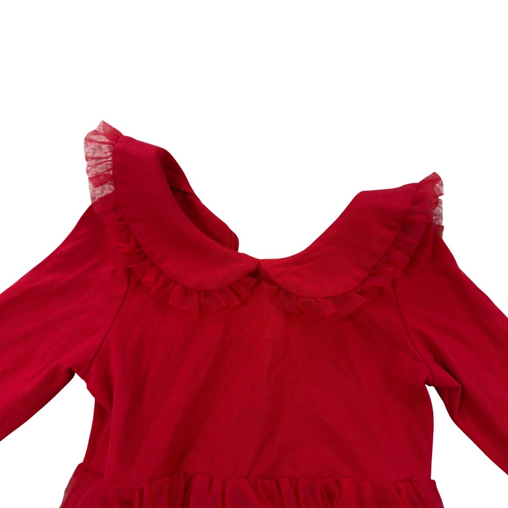 Arshiner Girls Red Tulle Party Dress Long Sleeve Peter Pan Collar Size 110 4T 5T - Picture 3 of 8